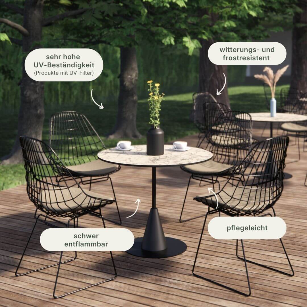Outdoor Szene in einem Cafe mit HPL Marmor Sierra