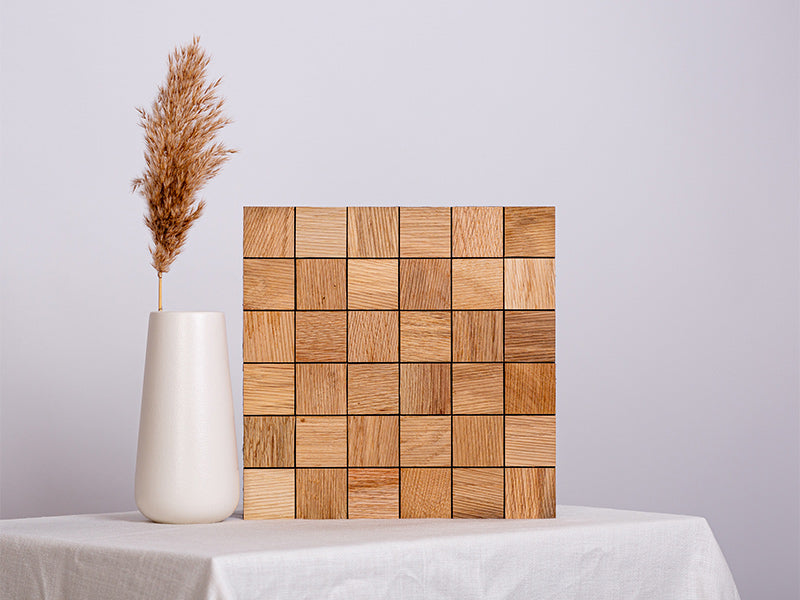 Holzmosaik Basel natur mit Deko-Vase