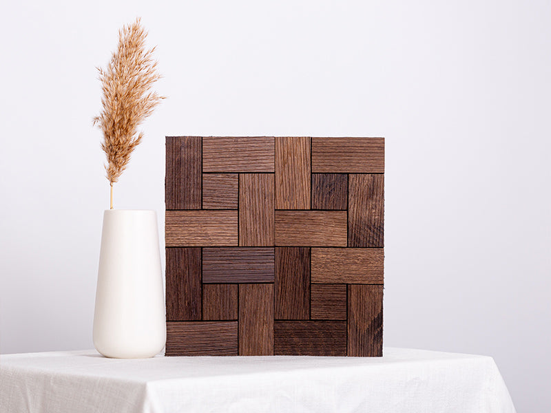Holzmosaik Graz geräuchert mit Deko-Vase