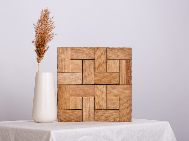 Holzmosaik Graz natur mit Deko-Vase
