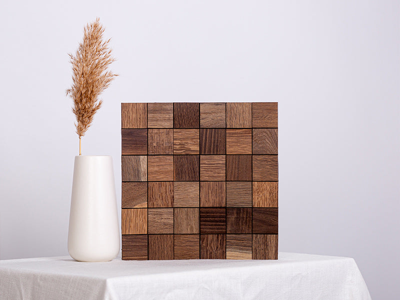 Holzmosaik Hamburg geräuchert mit Deko-Vase