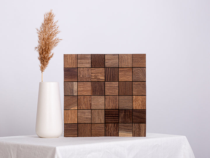 Holzmosaik Hamburg geräuchert mit Deko-Vase