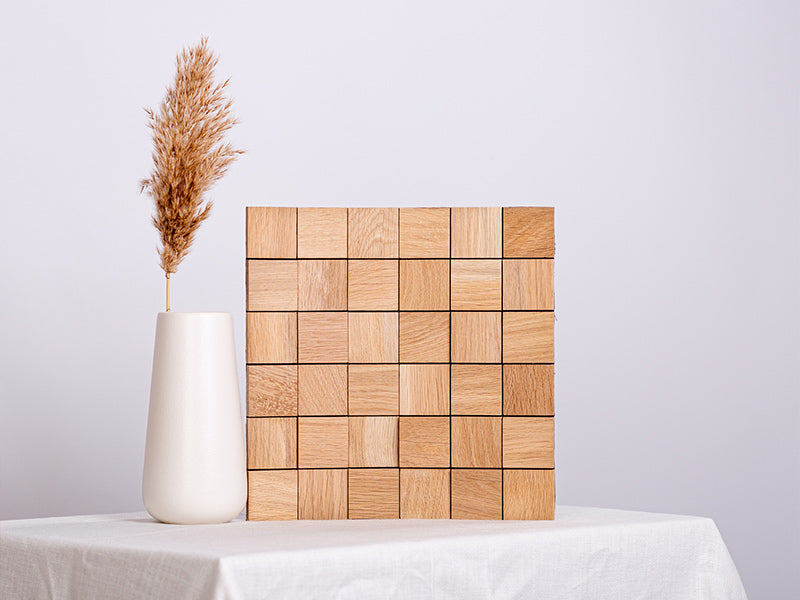 Holzmosaik Hamburg natur mit Deko-Vase
