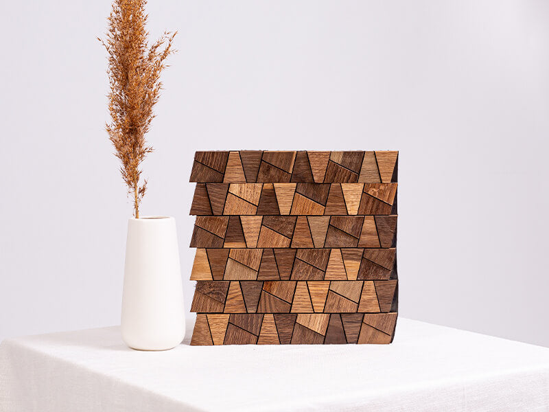 Holzmosaik Lissabon geräuchert mit Deko-Vase