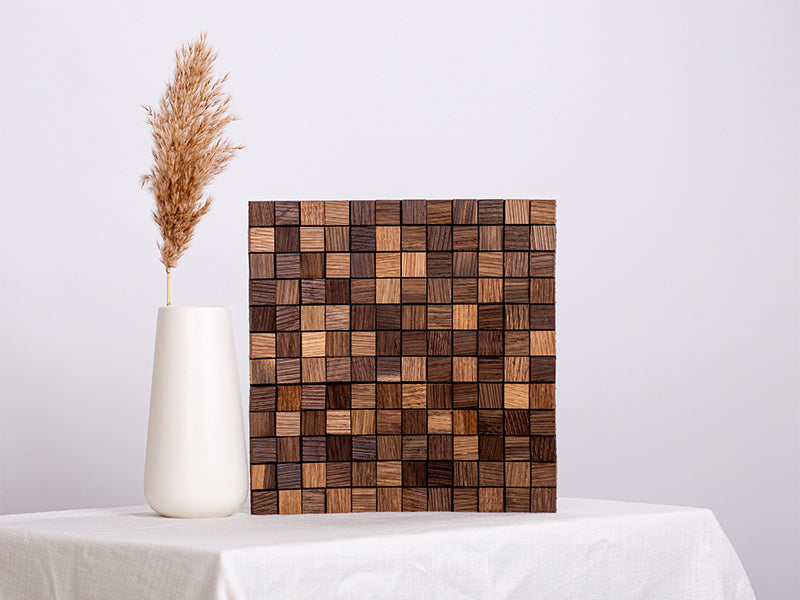 Holzmosaik Lyon geräuchert mit Deko-Vase