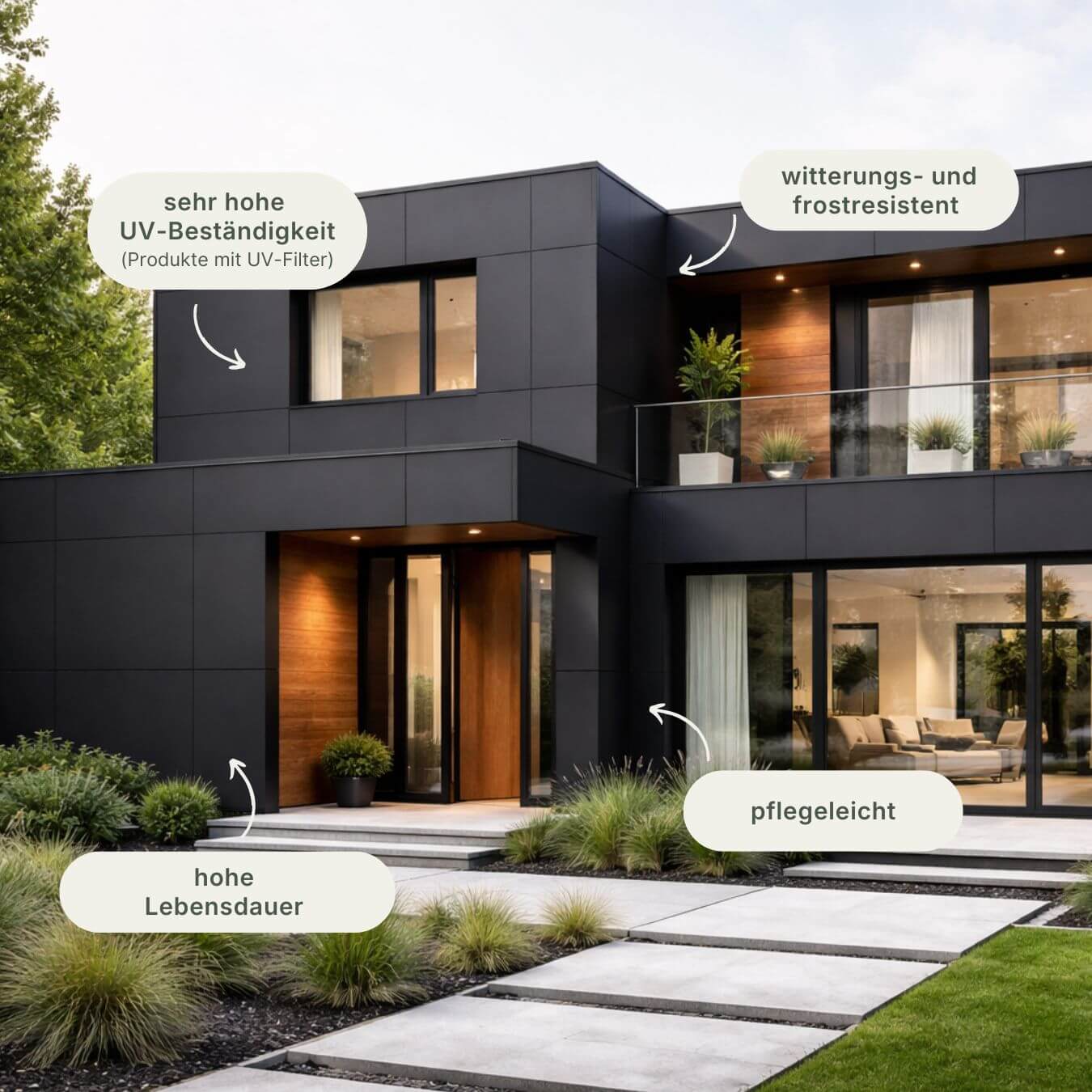 Modernes Haus mit Fassade aus HPL-Platten