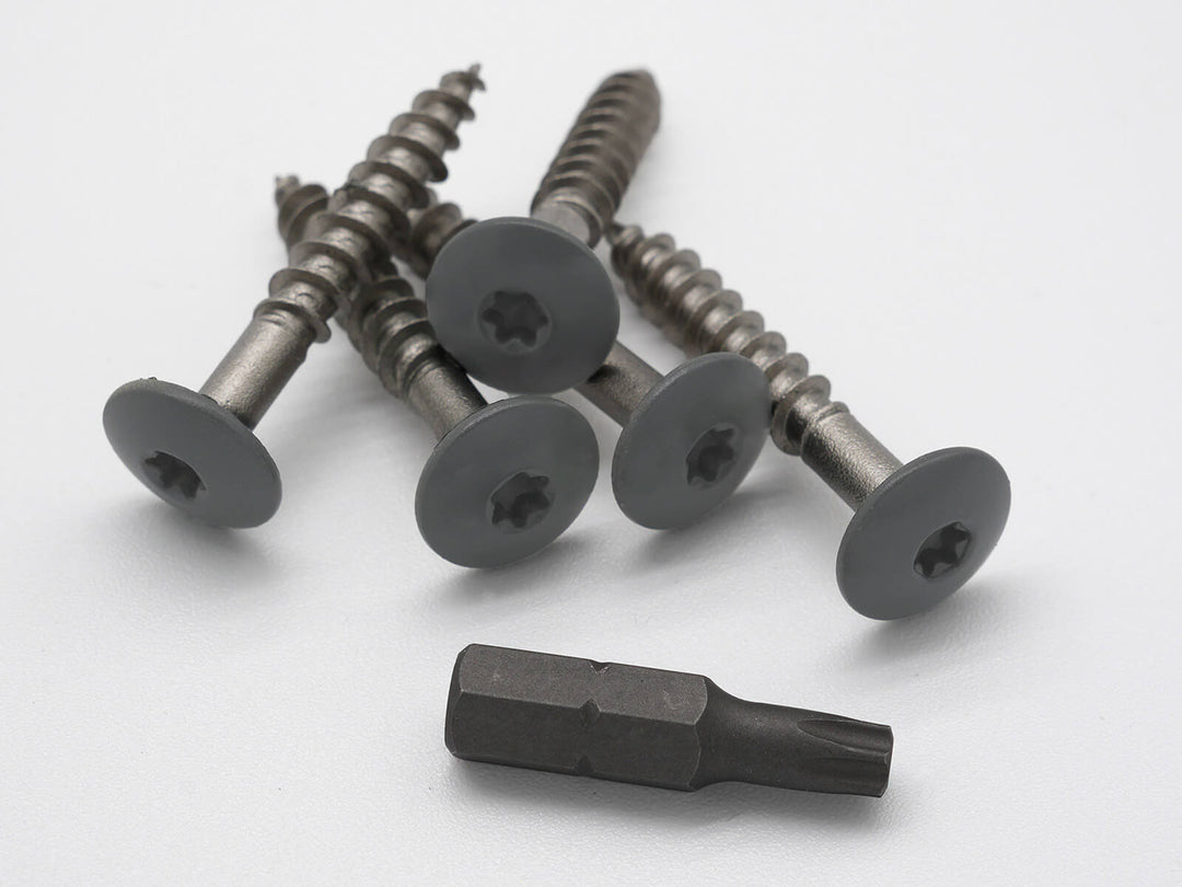 HPL Schraube Basaltgrau RAL 7012 mit dem im Lieferfang inkludiertem Bit Torx T20W