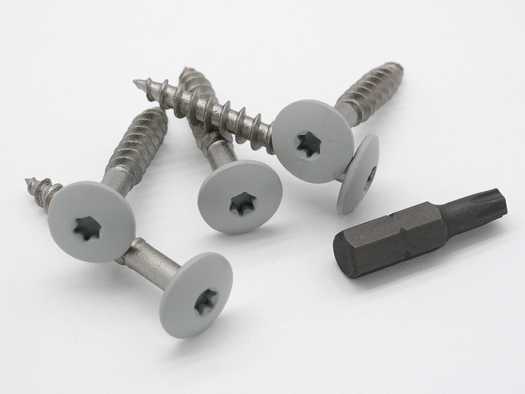 HPL Schraube Lichtgrau RAL 7035 mit dem im Lieferfang inkludiertem Bit Torx T20W
