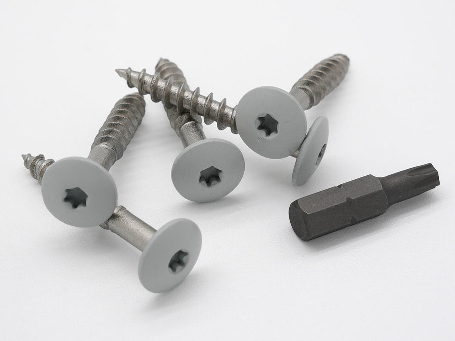 HPL Schraube Lichtgrau RAL 7035 mit dem im Lieferfang inkludiertem Bit Torx T20W