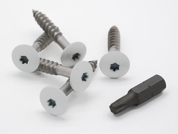 HPL Schraube Verkehrsweiß RAL 9016 mit dem im Lieferfang inkludiertem Bit Torx T20W