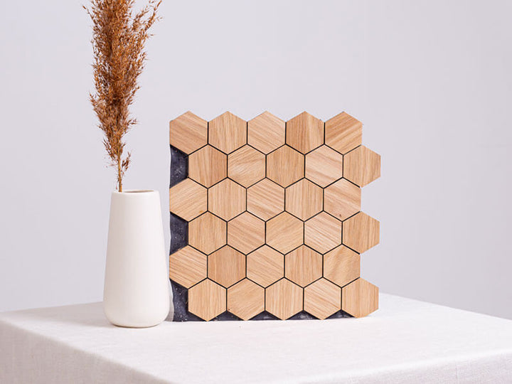 Holzmosaik Mailand natur mit Deko-Vase